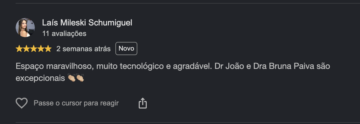 Print da avaliação de Laís Mileski Schumiguel no Google sobre a Visucare