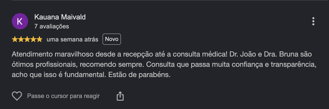 Print da avaliação de Kauana Maivald no Google sobre a Visucare